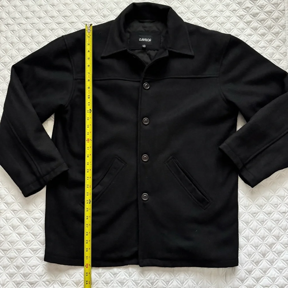 Carbon Men's Black Wool Blend Button Down Car Coat Size XL - Picture 2 of 14